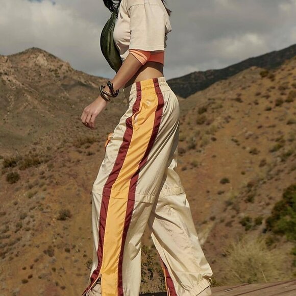 Free People Movement End Zone Track Striped Wide Leg Nyon Cargo Pants size XS - Picture 2 of 14